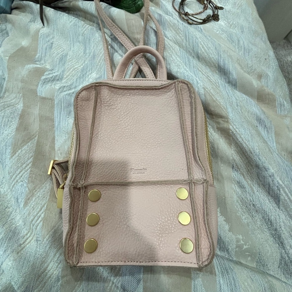 Hammitt Blush Pink Leather small backpack with gold hardware